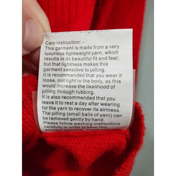 Magaschoni Women’s Cashmere Red Button Down Cardigan Sweater Tan Trim Sz M - Picture 11 of 15